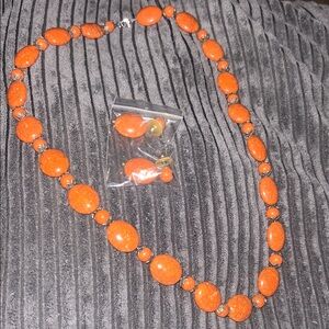 Orange Beaded Necklace and Earring Set